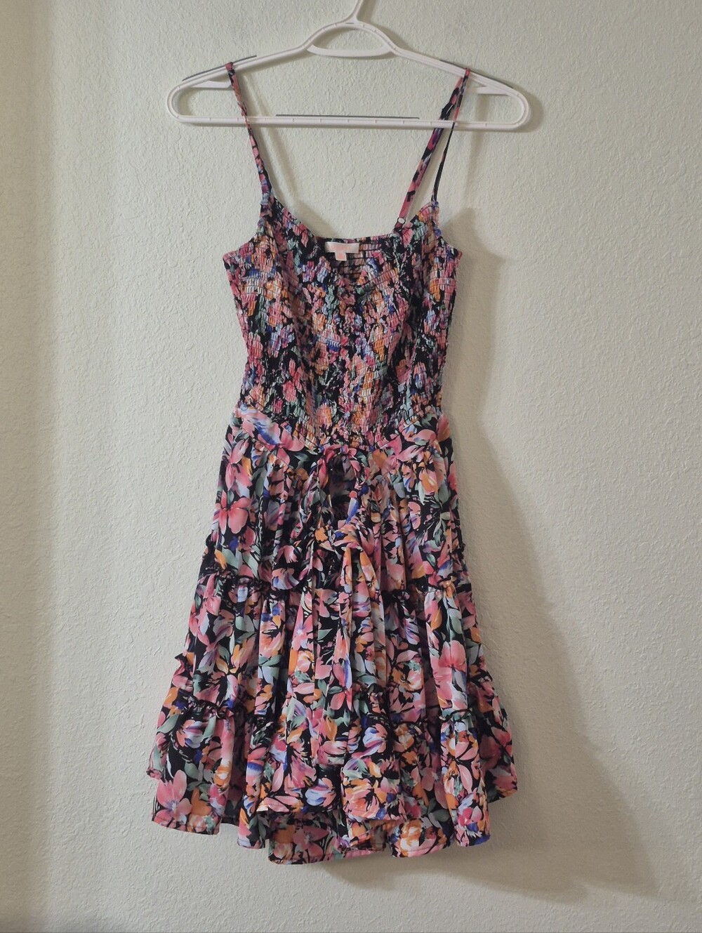 Luxxel Pink Multi Floral Smocked Mini Dress